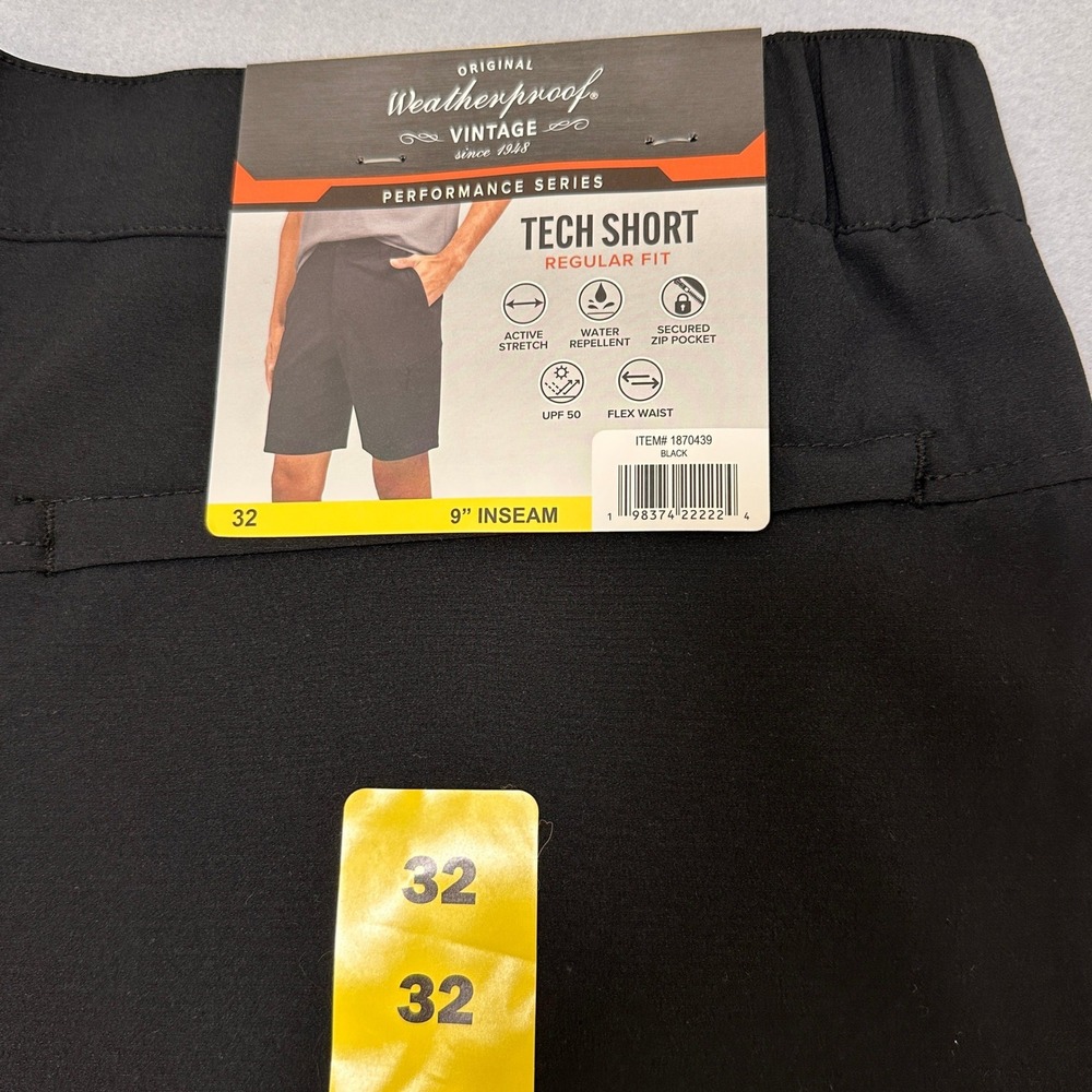 Weatherproof Vintage Tech Short Mens 32 (35x8) Black‎ Performance Stretch UPF50